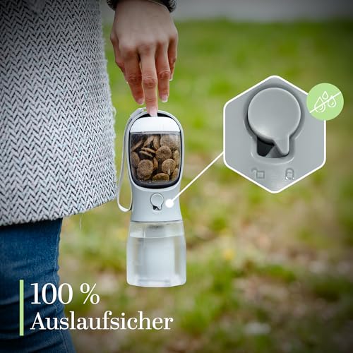 Hundetrinkflasche 300ml – 3-in-1 Trinkflasche mit Napf & Rücklauffunktion – 100% auslaufsicher, BPA-frei – für kleine Hunde, Wandern, Reisen & Autofahrten