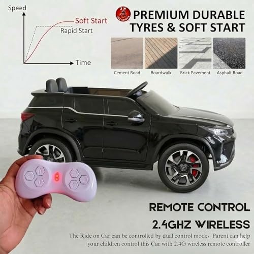 Image of 12V Fortuner Legender Kids Ride On M-7588 Car | 6V Dual Motor | Remote Control | LED Lights | Music & Bluetooth (Black)