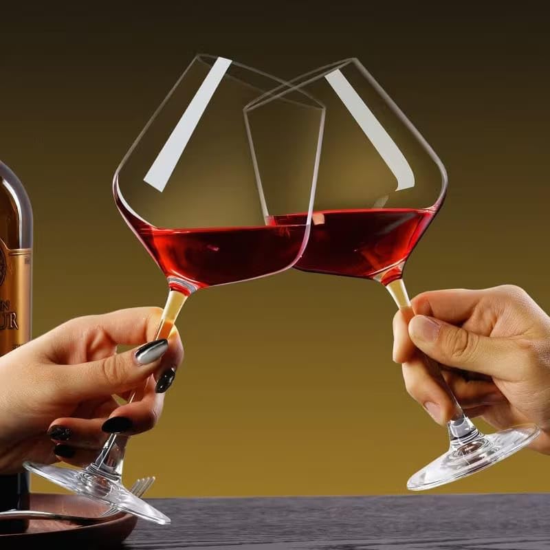 Image of PrimeWorld Hand-Blown Burgundy Wine Glasses Set of 2 - 450ml | Large Crystal Red & White Wine Glassware | Elegant Stemmed Glasses for Weddings, Birthdays & Gifting