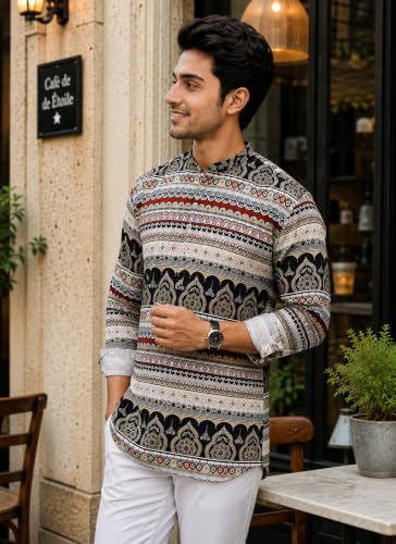 Image of Majestic Man Men's Cotton Regular Fit Short Printed Designer Kurta