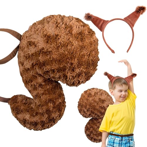 Generisch Juego de disfraz de animal, 35 cm, cola de ardilla, orejas acogedoras, accesorio de cosplay esponjoso para carnaval, Halloween, actuación escénica, niños, celebración, evento escolar, juego