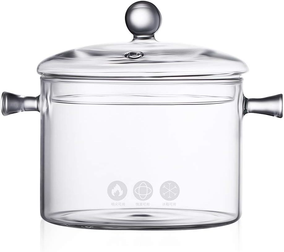 oneisall 1.5 Liter Glass Saucepan - Heat Resistant Glass Cooking Pot with Lid Sauce Pan for Soup, Pasta & Baby Food