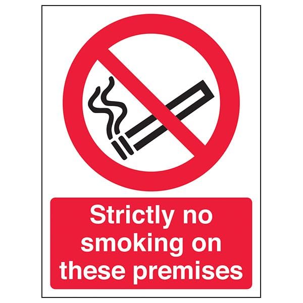 VSafety Strictly No Smoking On Premises - 600x800mm 2mm Rigid Plastic Safety Sign, Multi