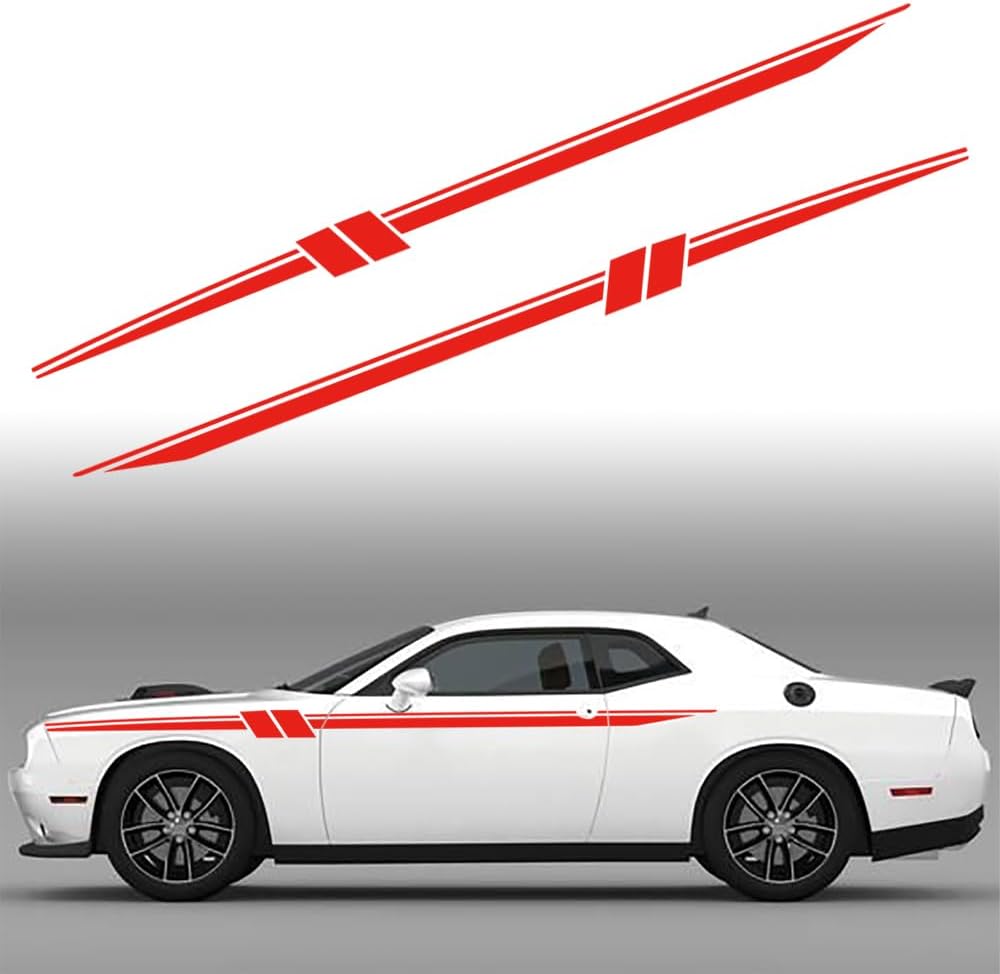 Racing Stripe Graphics Car Body Side Sticker Compatible with Challenger Racing Sports Kit Vinyl Decal Decoration Exterior Accessories (Black), CHR01