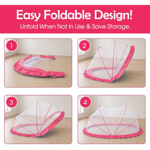 Image of RAMVIK Baby Mosquito Net, Mosquito Net for Baby 0-12 Months, Foldable Portable Mosquito Net for Baby with Breathable Mesh, 360 Protection, Bottomless Design,135 x 65 x 65 cm (Baby Pink)