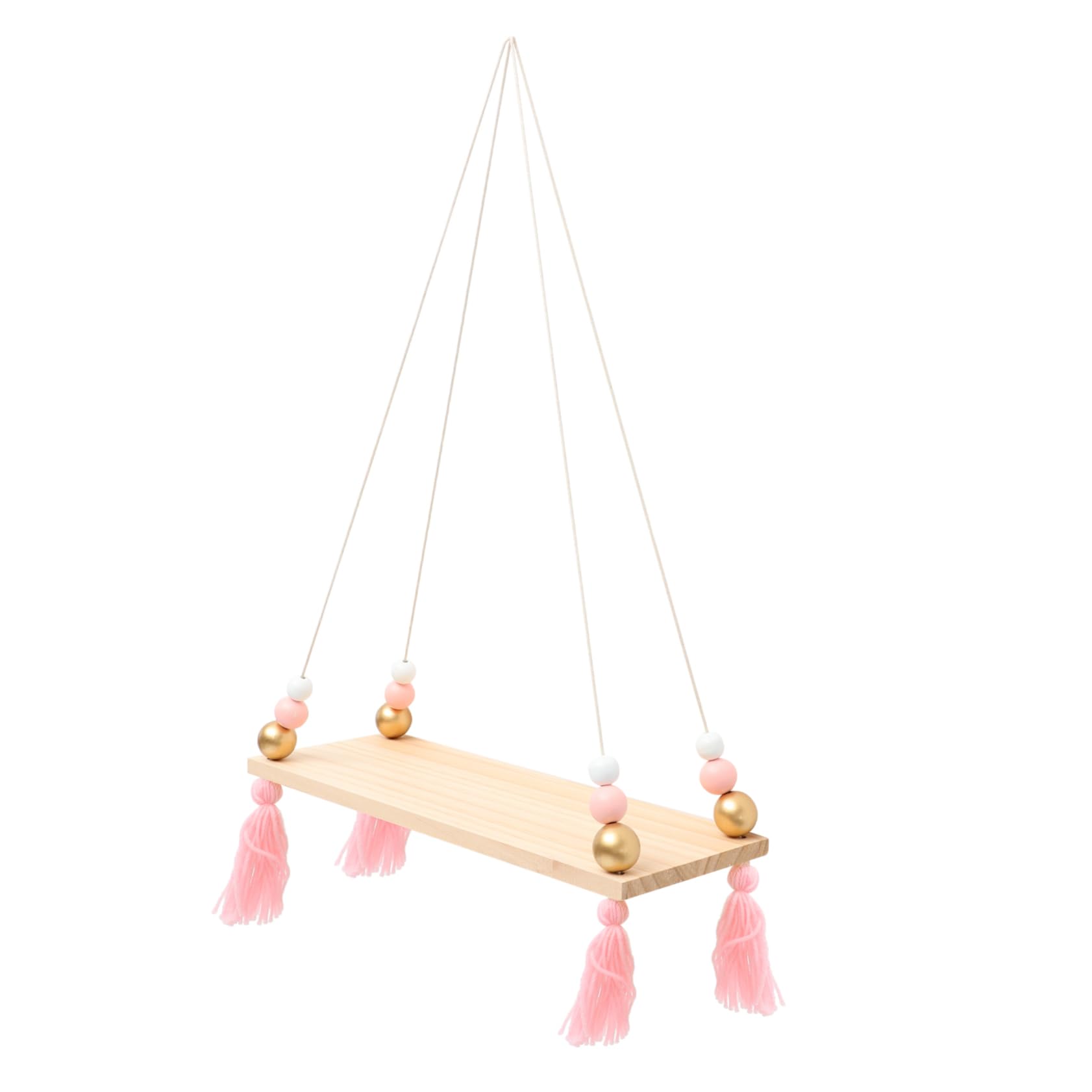 Hemobllo Creative Hanging Shelf with Tassel Beads Stylish Wall Storage Rack for Sundries and Design for Bedroom Nursery and Living Room Decor for Indoor