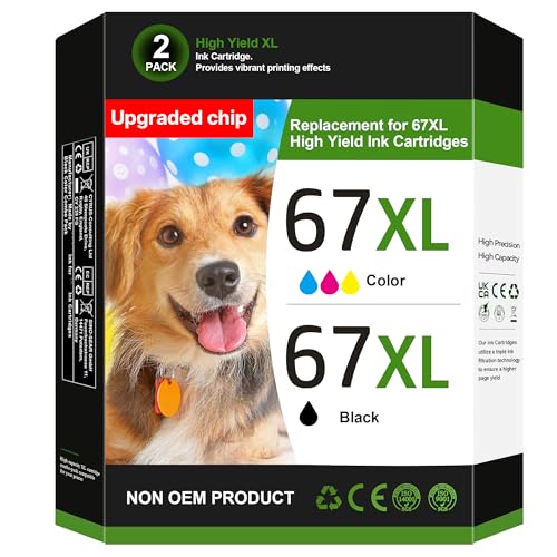 Eudul 67XL Ink Cartridges Black/Color Combo Pack Replacement for HP Ink 67 67XL Printer Ink Works for HP DeskJet 2855e 2827e 4227e 2755e 2852e 2800 4155e 2755 Envy 6055e 6000 6455e (2 Pack)