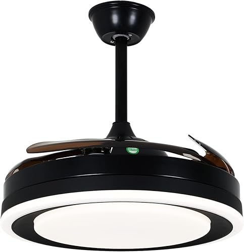 OUKANING Ventilador de techo retráctil de 42 pulgadas, lámpara reversible con luces con motor silencioso remoto, 6 velocidades, 3 cambios de color,