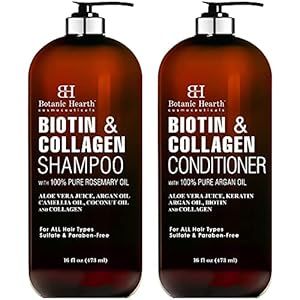 BOTANIC HEARTH Vegan Collagen Biotin Shampoo and Conditioner Set - with Rosemary Oil for Hair Loss and Thinning Hair - Fights Hair Loss, Sulfate Free, for Men and Women, 16 fl oz each