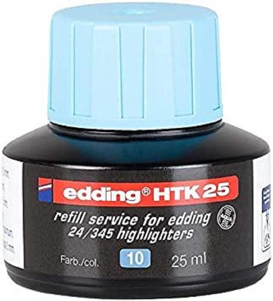 Edding Htk 25 Refill Ink - Light Blue - 25 Ml - With Capillary System, Ideal For Clean And Uncomplicated Refilling Of Edding Highlighters E-345 And E-24