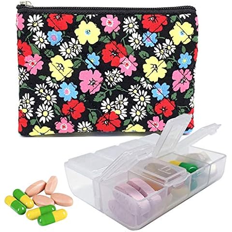 Pill Case for Vitamin and Supplement Organizer, EFFIET 7-Day Portable Cute Little Pill Box with Fabric Cover (Red Yellow) Cover