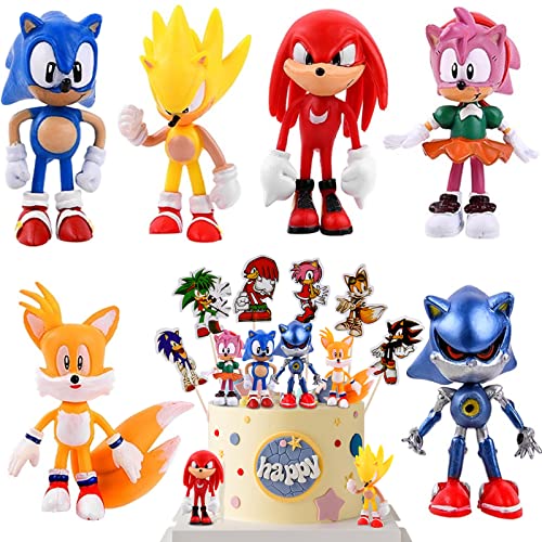 OSDUE 30 Pcs Decorazioni Torta per Bambini, 6 Sonic Mini Figure e...