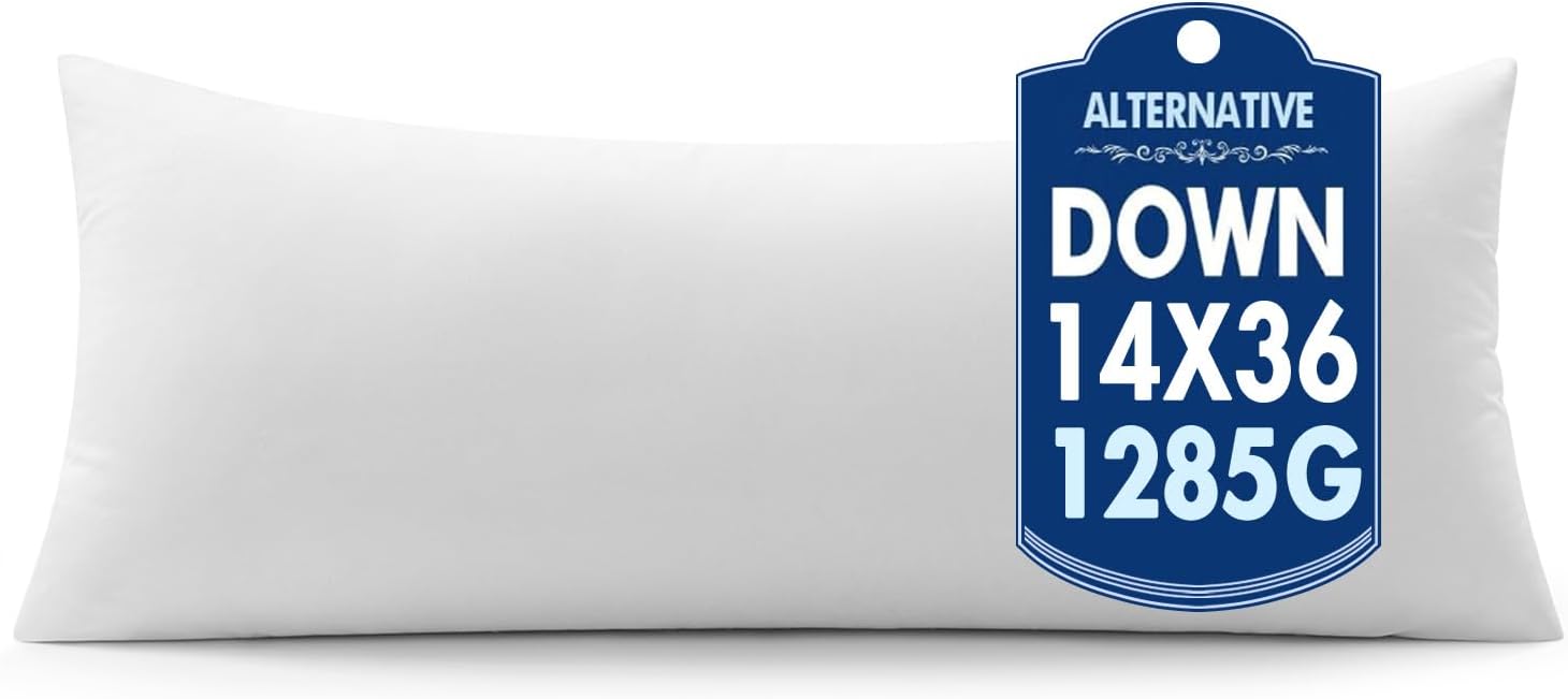 MIULEE 14x36 Down Alternative Pillow Insert Decorative Throw Pillow 14 x 36 Inch Body Bed Sleeping Ultra Soft Fluffy Form for Sofa Couch Bed 1 14x36Inch (pack of 1)