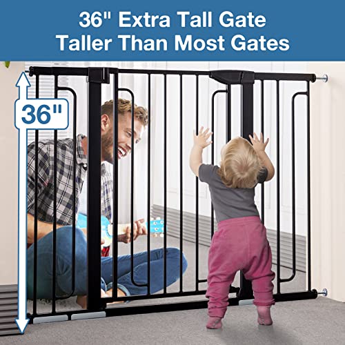 36" Extra Tall Baby Gate For Stairs Doorways, Alvod 29.93-51.5" Wide Auto Close Wide Baby Gate With 2-Way Door, Wall Pressure Mounted Walk Through Baby Gate For Dogs And Kids #TOP1