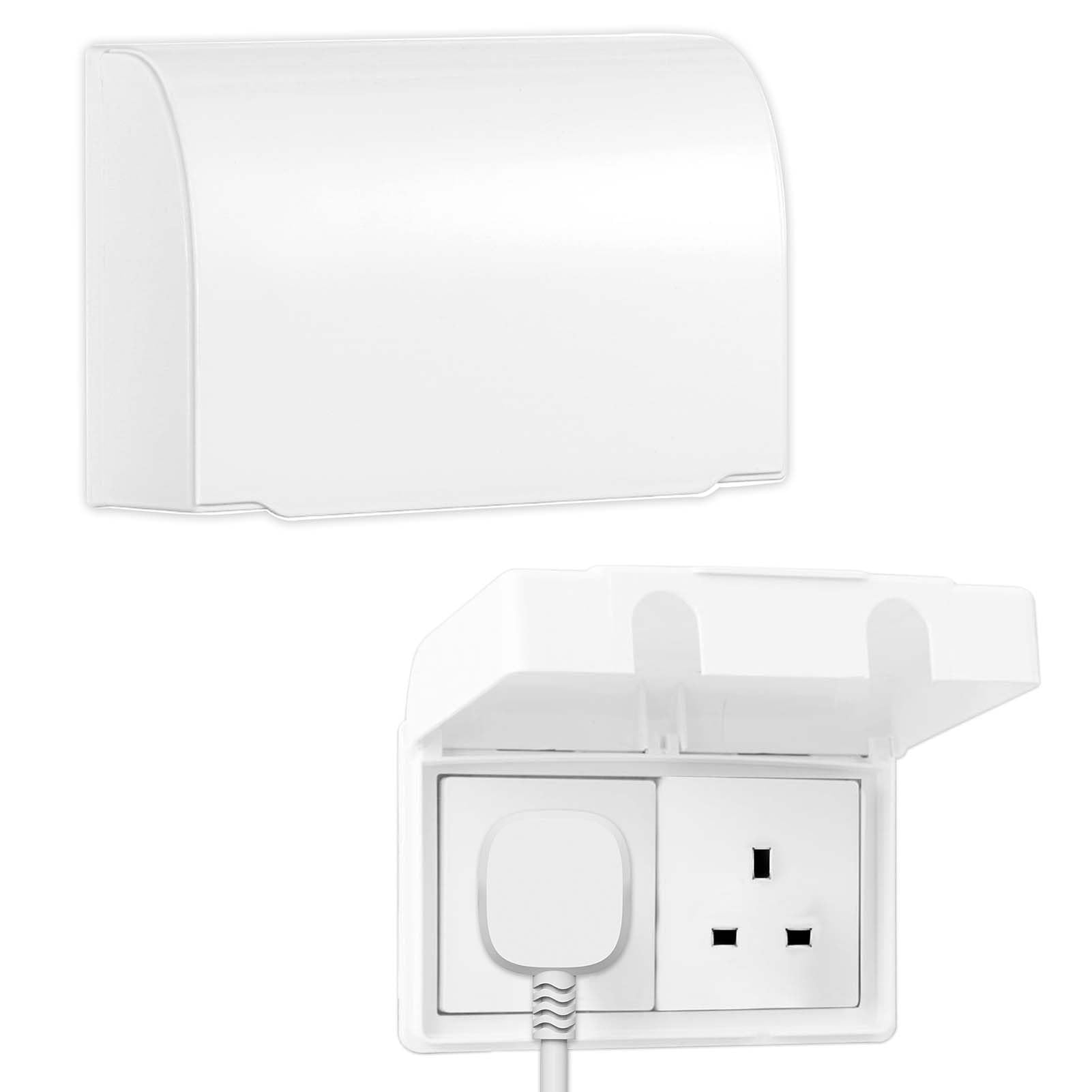 2 Pcs Socket Protector Cover Double Socket Cover Waterproof Socket Cover Box Plug Socket Covers UK Electrical Outlet Protector Safety Durable Suitable for Home Kitchen School Nurseries White