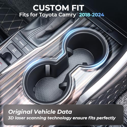 Image of Center Console Cup Holder Inserts for Toyota Camry 2024 2023 2022 2021 2020 2019 2018, Interior Accessories TPE Car Cup Holder for 2018-2024 Camry, Black