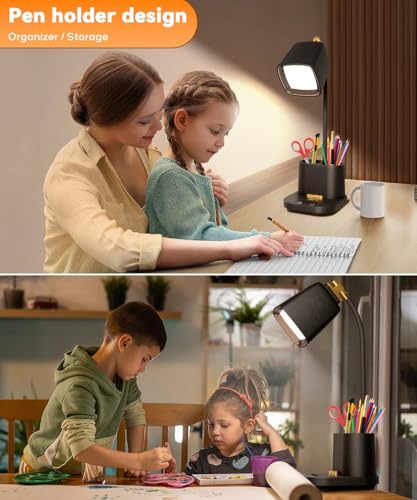 Desk Lamp with USB Charging Ports & Organizer, Small Table Lamps for Home Office/Bedroom/College Dorm Room, Eye-Caring LED Light W/USB Charger for Study/Reading/Artists/Work/Task,Gooseneck Desk Light - Image 6
