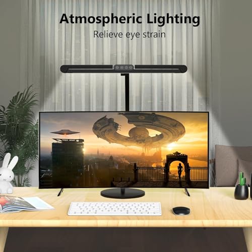Image of Micomlan Aluminium WIAONE Architect Desk Lamp with Atmosphere Lighting, Led Desk Light with Base,24W Bright Auto Dimming with Rotatable Swing Arm for Workbench Computer (Black(with Base)(28 Inch))
