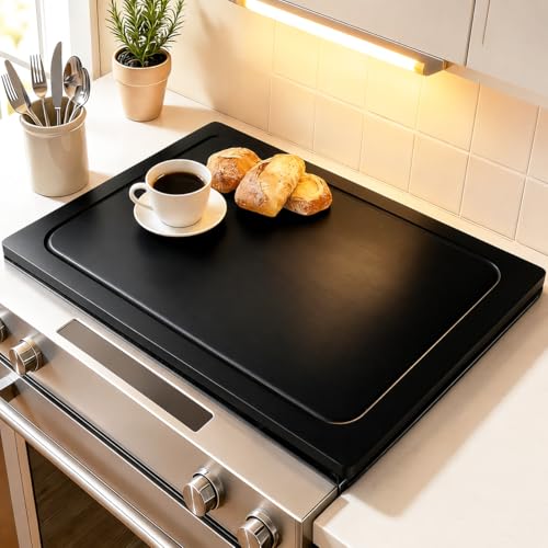 Wooden Noodle Board Stove Cover for Electric Stove & Gas Range 27.56 x 19.69 In Lightweight Stovetop Cover with Built-In Handles Juice Groove & Smooth Flat Top for Extra Counter Space