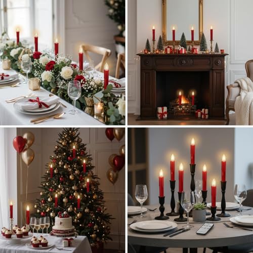 Image of Flameless LED Taper Candles with Clips, 4 inch Battery Operated Window Candles with Remote Timer Mini LED Chandelier Candlesticks for Home Decor Wedding Church Party & Tree Lighting,10 Pack,RED
