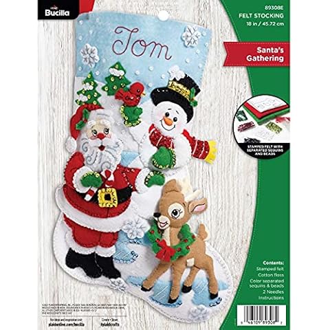 Bucilla, Santa's Gathering, Felt Applique Christmas Stocking, 18" Cover