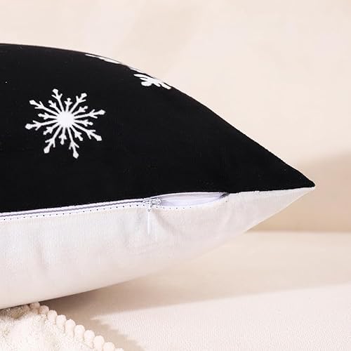 Miniatura 7 de JOJOGOGO Juego de 4 fundas de almohada lumbar de Navidad en blanco y negro de 12 x 20 pulgadas, decoración de Navidad negra, copo de nieve, árbol de