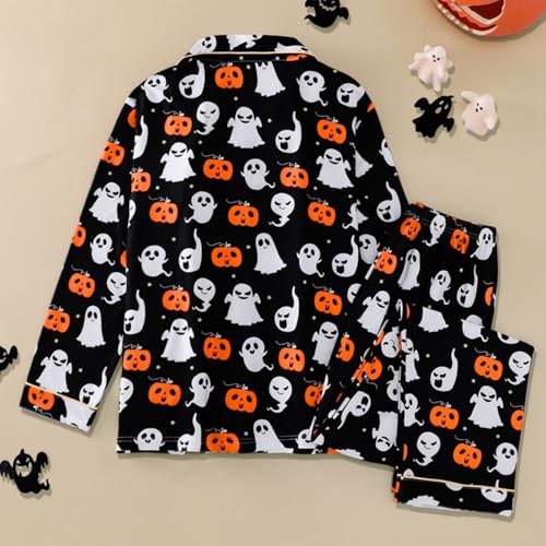 Halloween Pjs Women,Halloween Pajamas Women Cute Satin Ghost Pumpkin Print Button Pjs Sets *Black Small — view 4