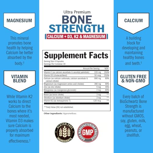 High Absorption Bone Strength Supplement - Gentle Non-Constipating Bone Health Supplement for Women & Men with 9-in-1 Complex with Calcium Magnesium Zinc D3 K2 & More - 3rd Party Tested - 1 Month - Image 5