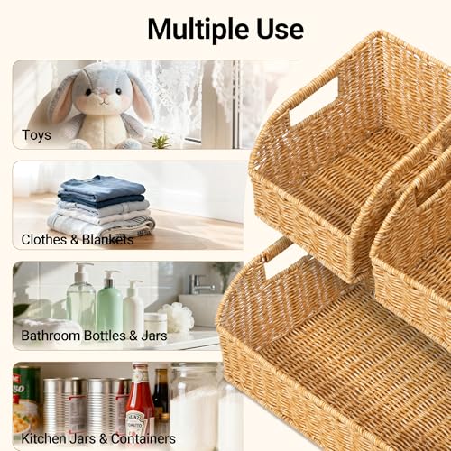 Image of Brownlily Wicker Pantry Storage Baskets with Chalkboard,Handwoven Baskets for Organizing with Built-in Handles, All-Purpose Storage Baskets for Shelves, Laundry Room, Natural - Single Set (3-Piece)