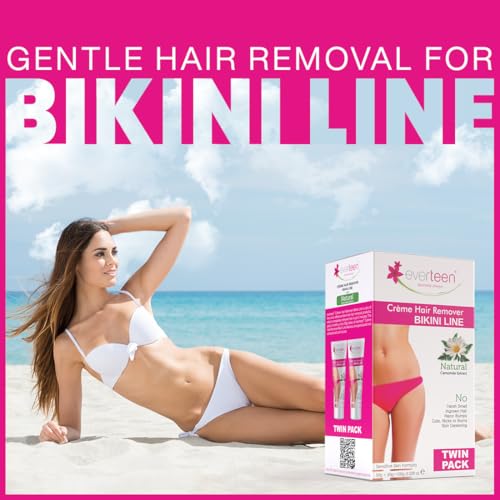 Image of everteen Hair Removal Cream for Women & Girls, Painless Hair Remover Cream for Bikini Line and Underarms, No Harsh Smell, Skin Darkening or Rashes - Twin Pack 50g+50g