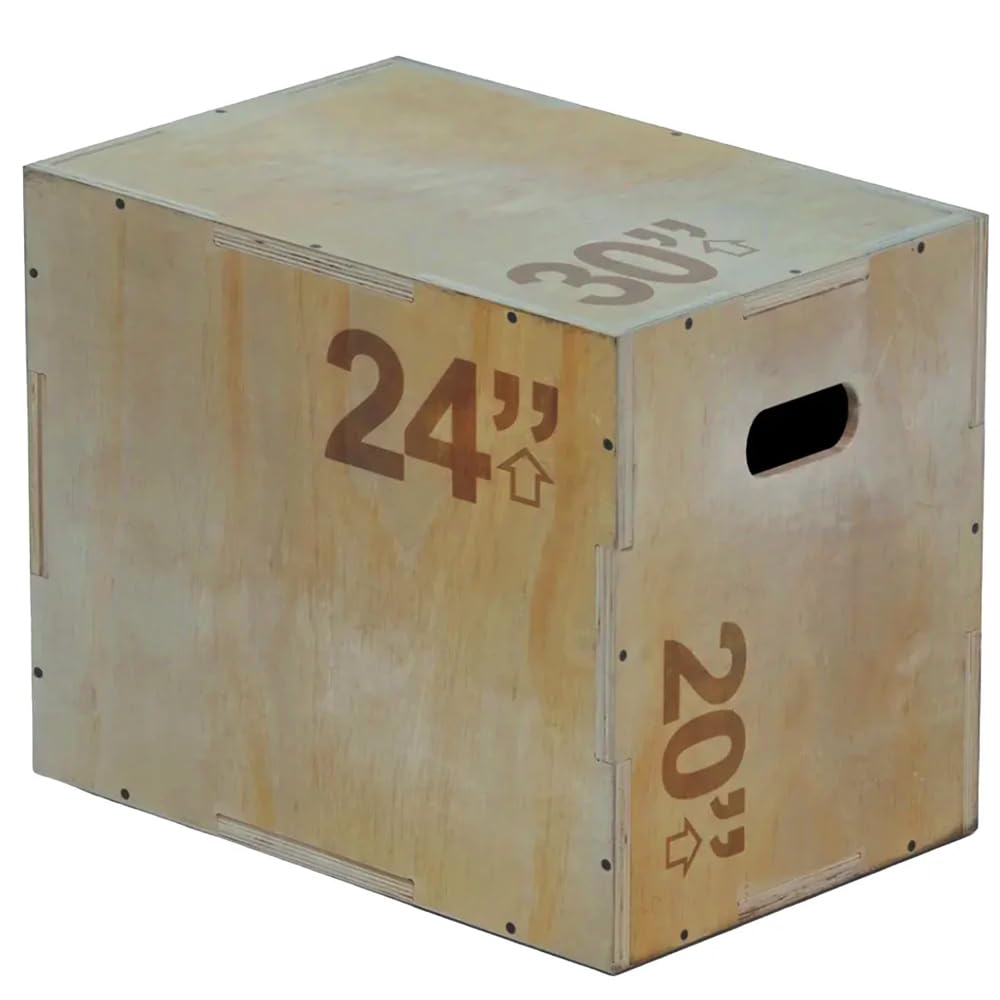 Wooden Plyo Box - Heavy Duty Wood Plyometric Jump Box, Conditioning & Exercise Step Training, Multi-Height 3-in-1 Gym Step Up Box Platform (L - 20″ × 24″ × 30″)