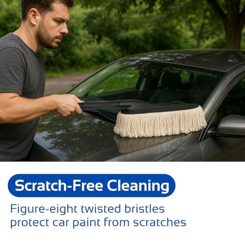 Image of Car Duster Microfiber Brush Shine & Dust Removal Cleaning Brush Duster for Cars, SUVs & All Vehicles - White