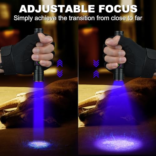 ULTRAFIRE Powerful 365nm UV Flashlight - Rechargeable LED Blacklight, Multi-Functional and Invisible 365nm Light - Compact Fluorescent Lamp for Pet Stains Detection, Resin Curing - Pack of 2