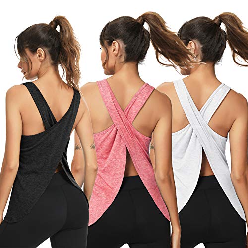 LYHNMW Open Back Workout Top Backless Yoga Shirts Tie Back Workout Tank Activewear Shirts Exercise Yoga Tank Tops (1-3Pack)