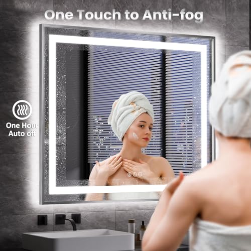 Amorho LED Bathroom Mirror, 48"X36" Brushed Nickel Framed Mirror with Front Light and Backlit, Stepless Dimmable, Anti-Fog, Shatter-Proof, Memory, 3 Colors by Amorho - Image 5