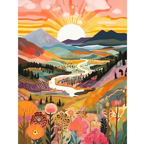 Hongyrjy Sunrise Diamond Painting Landscape Diamond Art Kits Adults 5d Diamond Painting Kits for Adults Landscape Gem Art Kits Adult and Crafts Home Decor 12x16inch