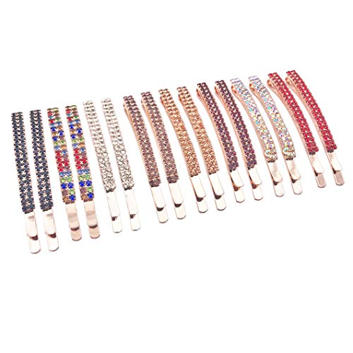 Messen Rhinestone Bobby Pin Metal Multicolor Hair Clips Clear Crystal Hair Pins Decorations for Women Ladies (16 Pieces,8Colors)