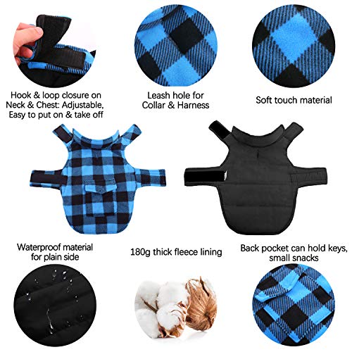 Kuoser Cozy Dog Winter Coat, Windproof Dog Jacket British Style Plaid Cold Weather Dog Coat Reversible Warm Dog Vest For Small Medium Large Dogs Blue S #TOP2