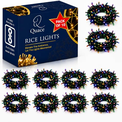 Image of Quace 36 Ft Multicolor LED Pixel String Lights | 360 Decorative Copper Wire Fairy Lights for Diwali, Christmas, Wedding, Party & Home Decor | Bright Serial LED Lighting | Pack of 10