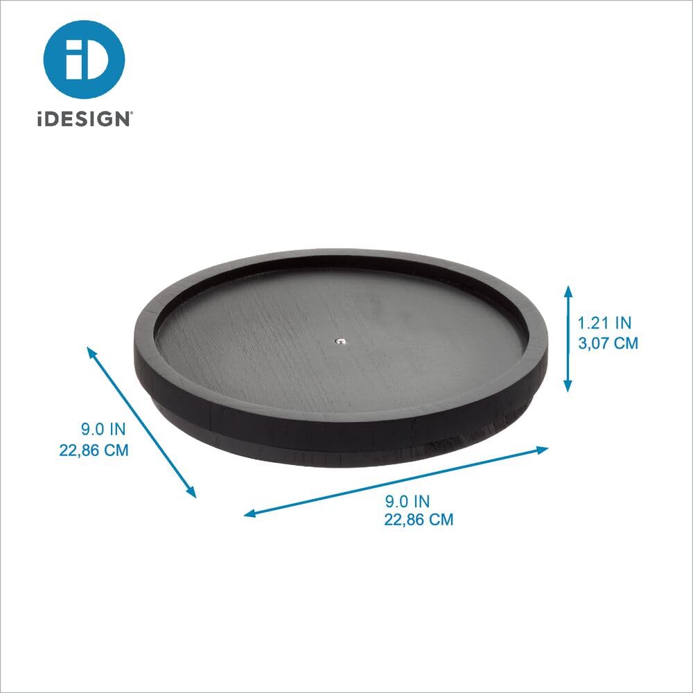 The Home Edit by iDesign gramofon Lazy Susan 22,9 cm z podwyższoną krawędzią, czarny drewno Paulownia