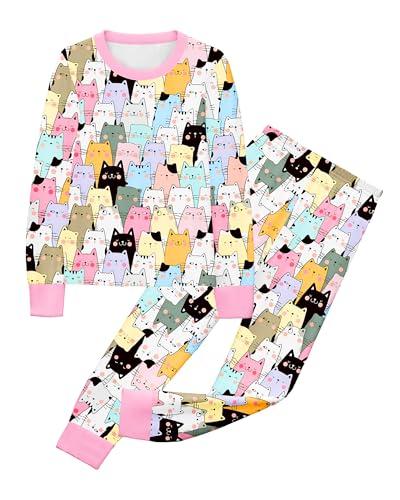 LQSZ Girls Pajamas Set Summer Girl Toddler PJs Short Sleeves Sleepwear for Little Kids with Pocket 5-12 Years