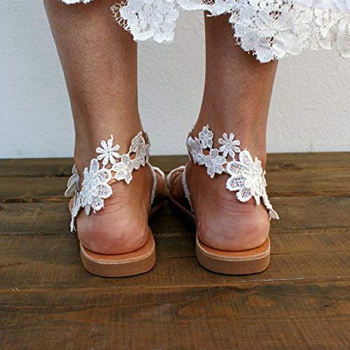 Women's Sandals Flat Clip Toe Casual Lace Floral Beach Flip Flop Comfy Shoes Summer Elegant Toe Ring Roman Sandals Comfy Dress #TOP3