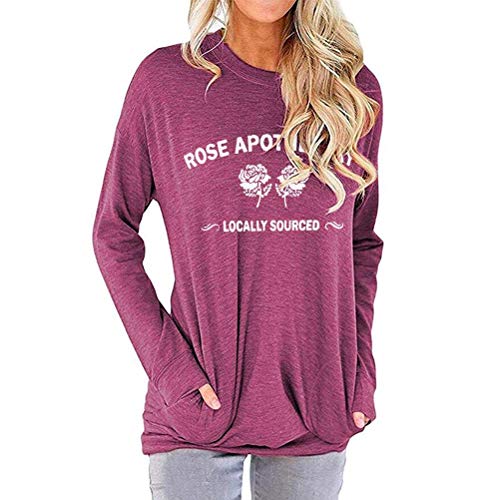 Rose Apothecary Long Sleeve T-Shirts Womens Printed Graphic Tee Autumn Winter Casual Round Neck Tops Vintage Funny Flower Cute Letter Pattern Loose Tunics Cotton Blend Saying Tshirt Red S