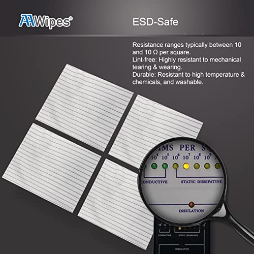 Image of AAWipes Anti-Static Cleanroom Wipe Cloths (4 inchx4 inch, Pack of 400) - Safe Electrostatic Discharge (ESD) Polyester Wiper Special ESD-Safer Wiper Cloths Lint Free Static Dissipative Wipers (CE16004)