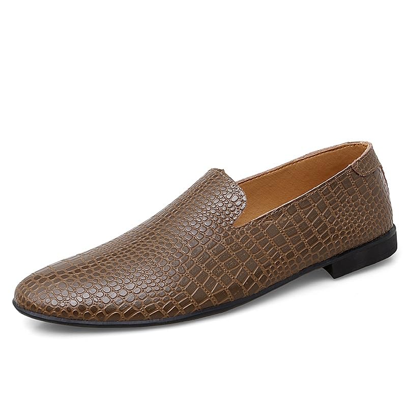 Mens Loafers Round Toe Solid Color Stone Pattern Smoking Shoes Slip Resistant Lightweight Anti-Slip Prom Slip-ons