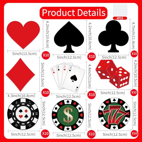 Image of Vuzvuv 63Pcs 5In Versatile Casino Party Paper Cutouts with 120Pcs Glue Points,Las Vegas Casino Poker Themed Cut Outs Decorations for Birthday Party Theme Decor Supplies