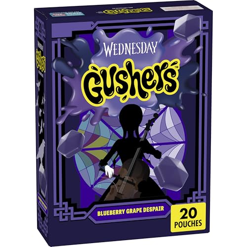 Gushers Wednesday TV Series Fruit Flavored Snacks, Blueberrry Grape Despair, 20 Pouches, 16 oz