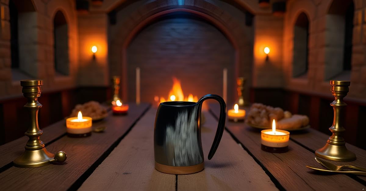 Viking Horn Mug - 100% Authentic 8oz - Ultimate Unique Handmade Ox Horn Norse Mug for Hot & Cold Drinks- Viking Gift for Men and Women- Food Grade Medieval Style Man's Beer & Mead Cup - Image 3