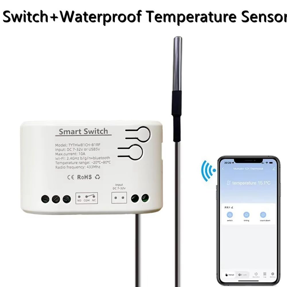 Tuya Smart Life WiFi-Schalterrelais Temperatur-Monitor Thermostatsensor Passives Trockenkontaktrelais DC 7-32 V