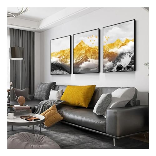 Affiches de peinture sur toile salon triptyque montagne dorée nordique 85x120cm